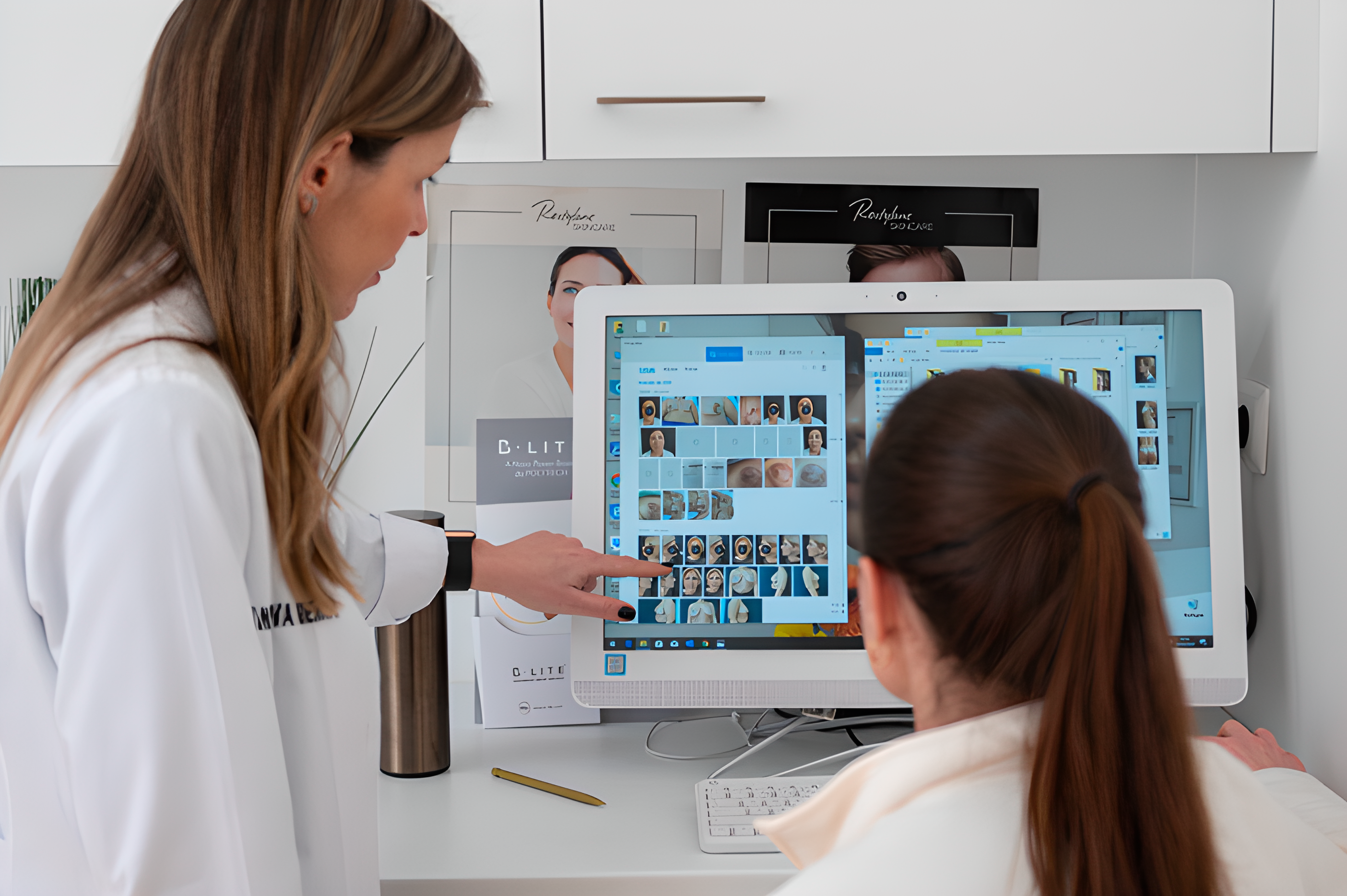 Doctor reviewing surgical planning images with a patient
